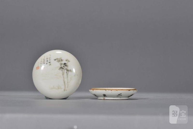 清同治 金品卿墨彩文房印泥盒 - 图3